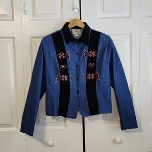 Vintage 1849 Authentic Ranchwear Women's Shirt Size LG Beaded Faux Suede Denim